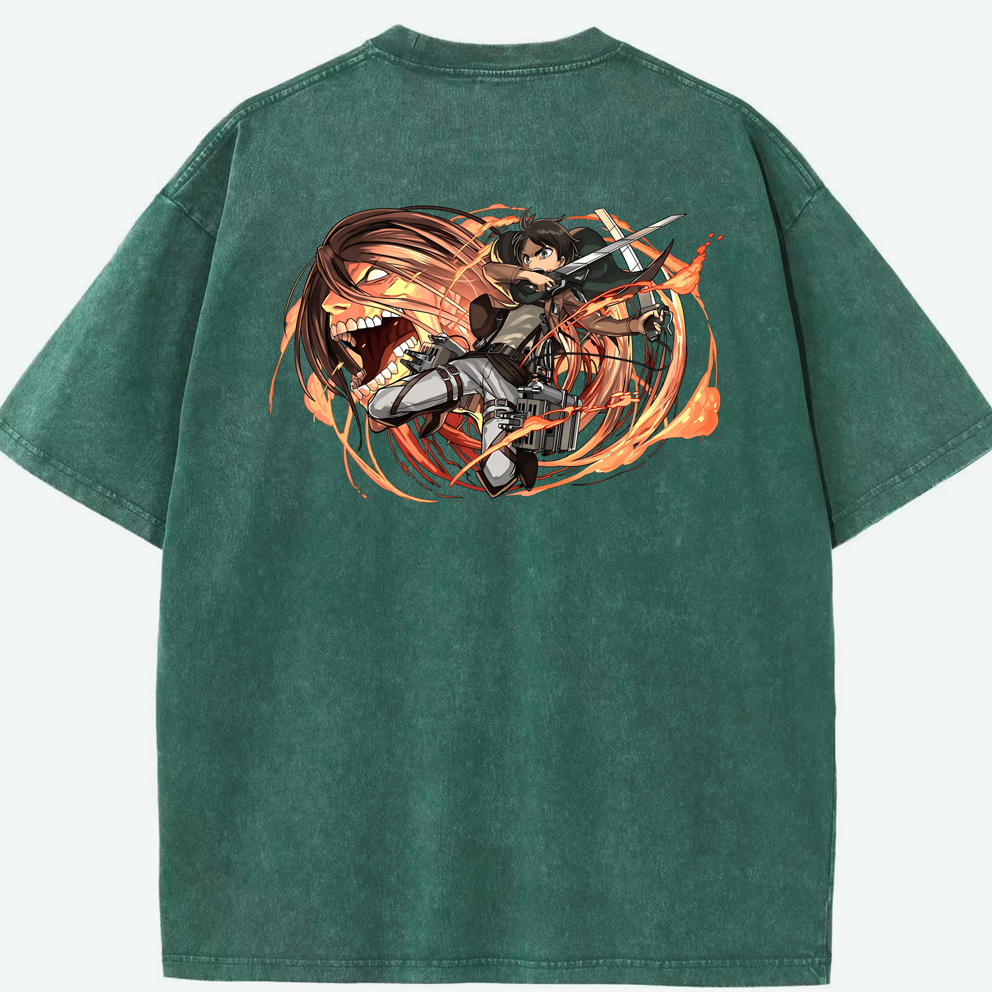 （画像用） 進撃の巨人 エレン･イェーガー Attack on Titan Eren Jäger 綿100% ヴィンテージ風 半袖Tシャツ（背面プリント）